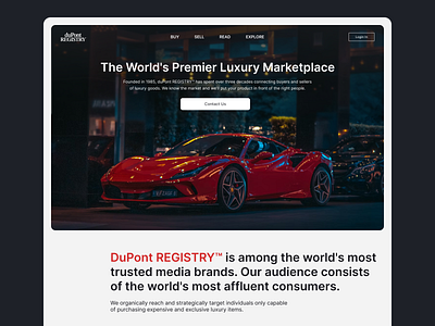 DuPont Registry Web Site Concept auto automobile branding car car promo site dupont dupont registry landing magazine minimalism promo promo site