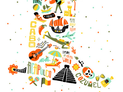 Visit Mexico! advertising design hand crafted illustration mexico south america vacation visit