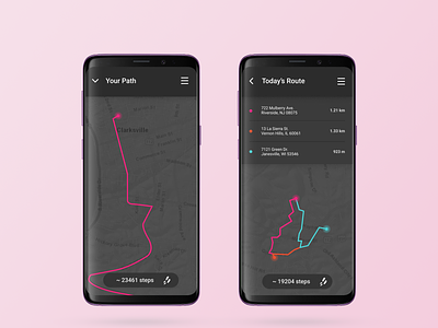 Location Tracker - Daily UI 020 android app daily ui dailyui dark theme design dribble graphics location location app location based location tracker maps material design mockup path route step counter