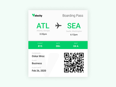 Boarding Pass Daily Ui 024 boarding pass daily ui dailyui flight flight details qr code ui velocity web