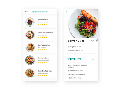 Recipe Daily Ui 040 app app design daily ui daily ui 40 dailyui design healthy food ingredients recipe recipe app recipes salad salads salmon typography ui ux