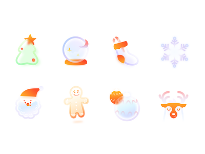 Frosted Glass Christmas Xmas icons set transparent