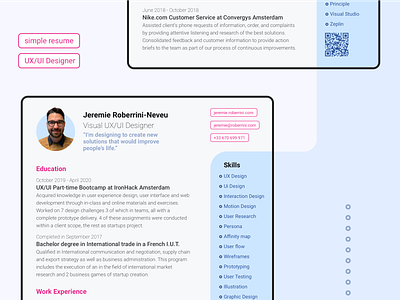 Simple CV / Resume | Visual UX/UI Designer | Minimalist clean ui cv cv design minimalist resume resume cv ui ux ux design
