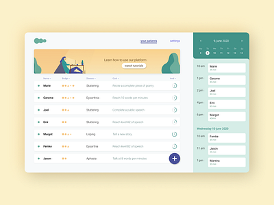 Speech therapy app | Dashboard & Video therapy view app dashboad design figma homepage medecine medical remote medecine remote work schedule therapy ui ui design ux ux design vector video conference