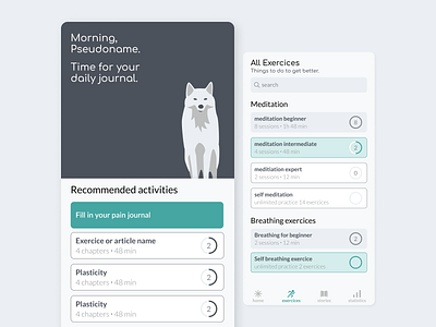 Pain managing App | Personal redesign activities medical mobile pain redesign ui ux