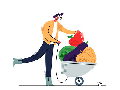 gardening3 care cart farmer farming flat garden harvest illustration man modern style nature organic simple vector vegetables