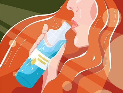 water1 cartoon close up design drinking face illustration modern style thirsty vector water bottle woman