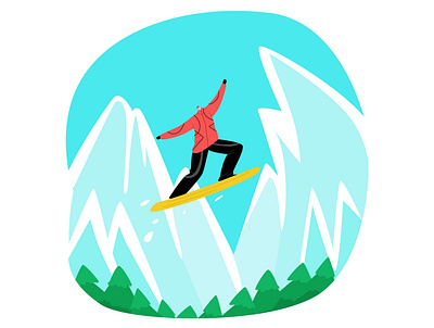 ski resort activity extreme flat illustration jump modern style mountains pose simple ski resort snowboard top vector winter