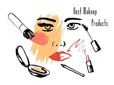 makeup1 blush brush eyes face fashion illustration lips lipstick make up makeup mascara modern style pencil powder products vector woman