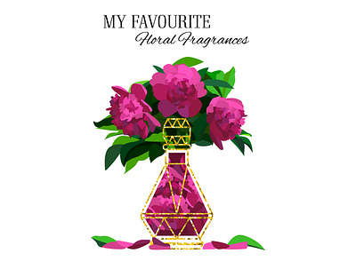 perfume2 bottle bud design flower gold illustration modern style peonies perfume perfumery pink postcard sign smell vector woman