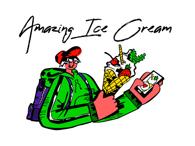 icecream2 ball boy buy cone delicious freeze ice cream icecream illustration man modern style online rruit social network teen vector waffle