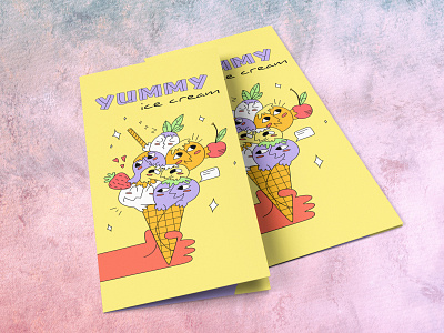 Yummy :) ball booklet brochure character cold cone cute design emotion flat food funny hand hold ice cream illustration modern style sundae sweet waffle