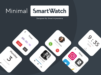 Smart Wach Ui Design apple watch calendar calendar ui call design emadarjmandnia illustration minimal minimalism smartwatch ui watch