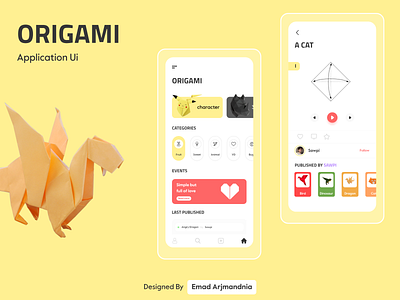 Origami Application app application ui design emad arjmandnia emadarjmandnia minimal mobile mobile app design mobile application origami