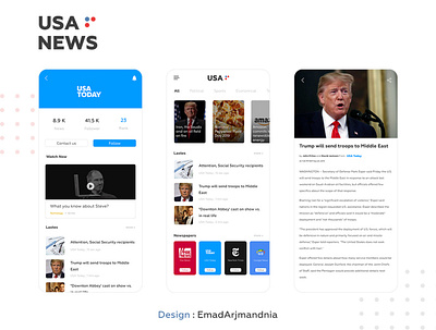 USA News App Ui Design application ui design emadarjmandnia mobile news newspaper ui usa user interface design