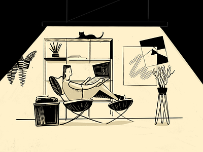 Me time chair confort home illustration light mono procreate room