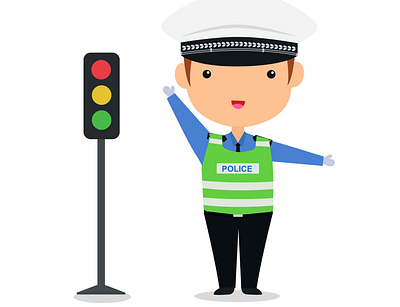 chinese traffic police with traffic light animation art design flat icon illustration illustrator logo minimal vector