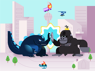 King Kong vs Godzilla character cinema city fight godzilla icon illustration illustrator king kong movie vector vectors versus vs