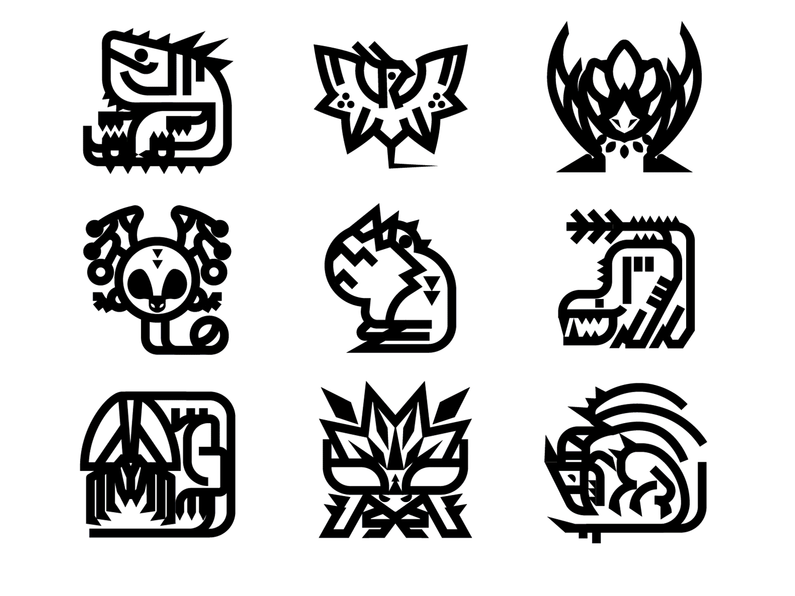 Monster Hunter Icons capcom character creature gaming icon iconography icons logo minimalist monster monsterhunter stroke vector vectors videogames