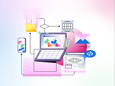Learn Code Illustration #3 browser code coding email gradients icon illustration laptop learn learning mail pink shapes teach texture ui vector vectors web website