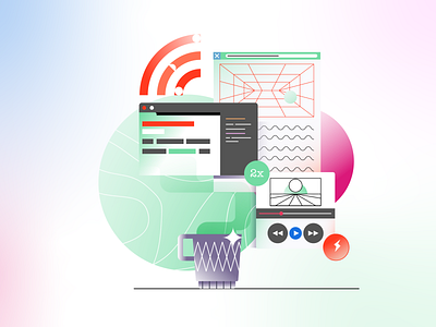 Learn Code Illustration #6 branding browser code coffee cup design editor gradient icon illustration learn pattern player star ui vector vectors video website wifi