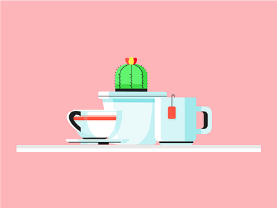Coffee and tea! cactus coffee icon illustration mug pink retro tea vector vintage