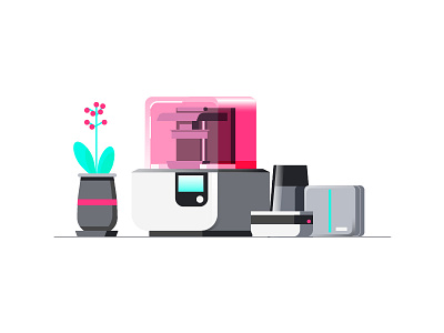 3D Printer 3d flower gradient icon iconography illustration printer printing product prototype web