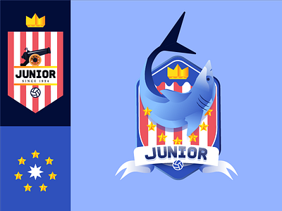 Junior badge crest crown emblem football gradient logo sea shark soccer sport star