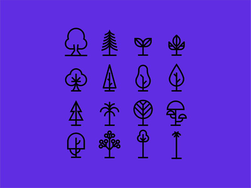 Trees iconography icons iconset nature palm pine set stroke icons tree trees vector