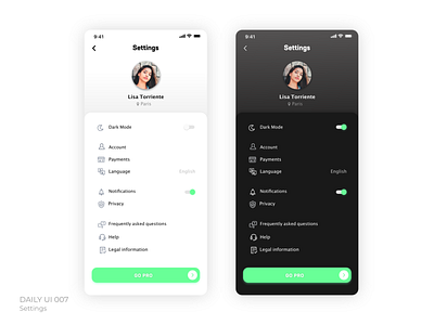 Daily UI 007 - Settings app design daily ui 007 dailyui dark design graphicdesign mobile settings settings ui ui uidesign uiux web