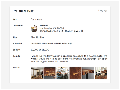 Project Request clean custommade details form interface minimal project request simple table ui user interface ux