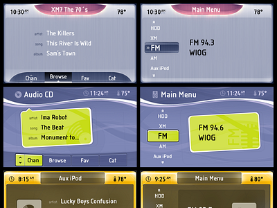 [2007] Infotainment Audio Skins auto blue car gradient infotainment metal radio screen skin theme ui yellow