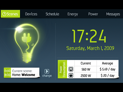 [2009] Home Appliances Energy Monitor appliances automation blue consumption dark energy green home lighbulb monitor screen ui