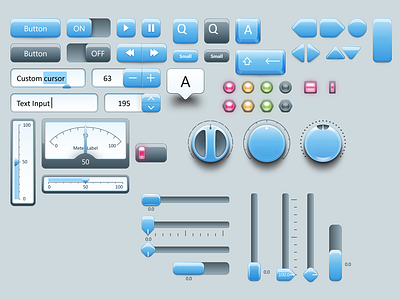 [2014] Blue UI Elements (work in progress version) blue button elements gui knob meter set slider ui