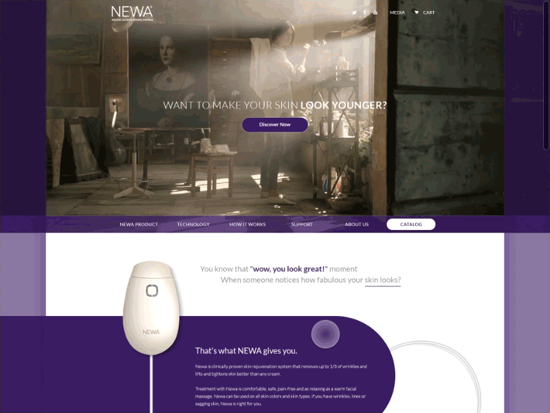 Newa website beauty before and after clean full screen product purle ui ux video web design website woman