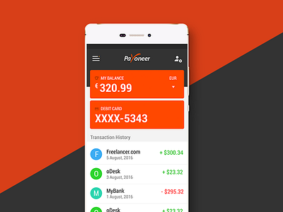 Dashboard - Payoneer android balance bank concept history payment payoneer transaction
