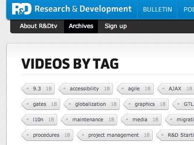 Archive page tags blue gray internal site navigation tags white