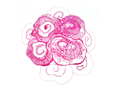 Fuscia Pink Floral Abstract Art Ink Illustration