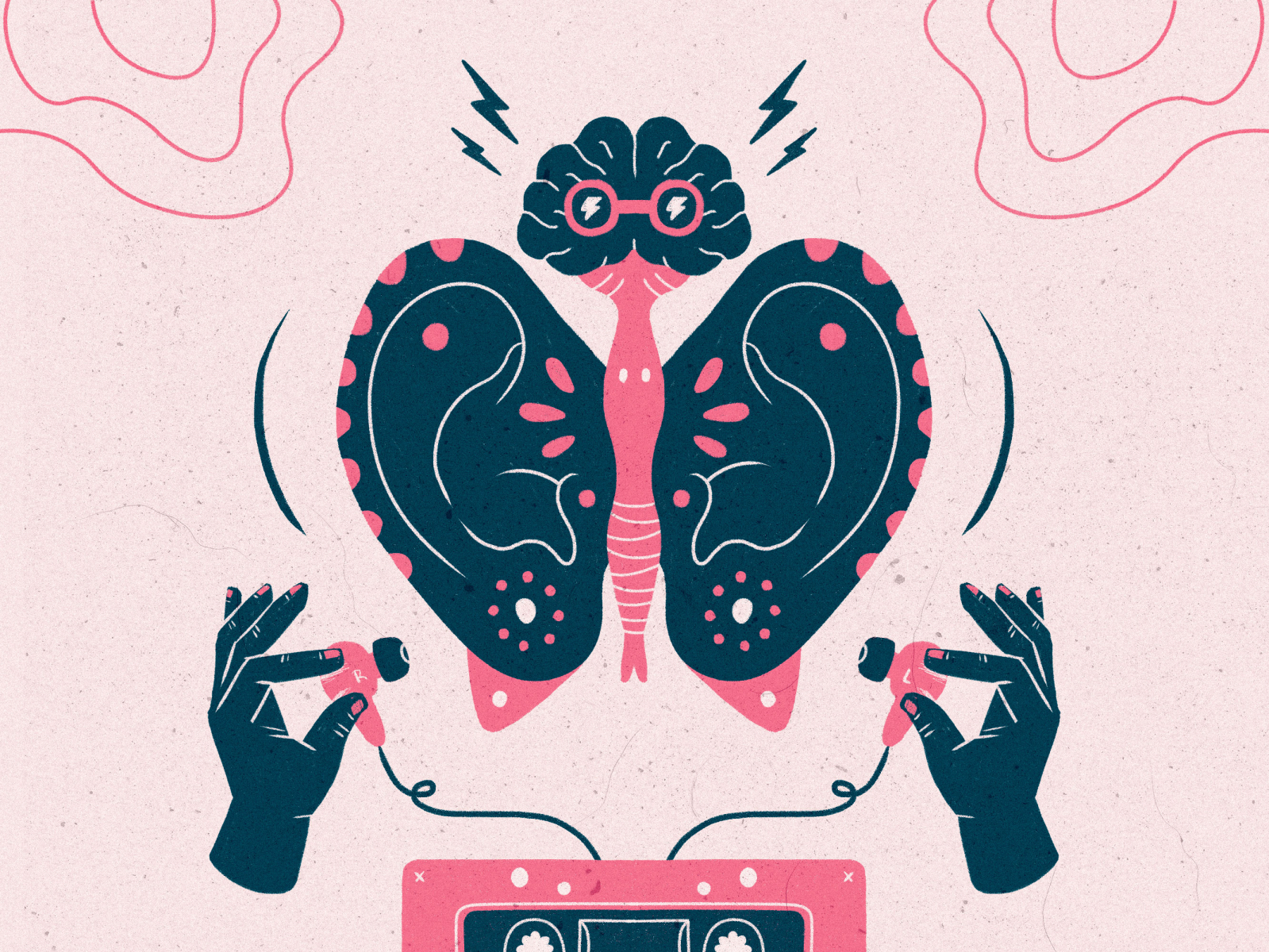 Indie Rock brain butterfly digital art digital painting drawing ears editorial illustration illustration indie indie rock metamorphosis music music illustration spotify cover vintage illustration