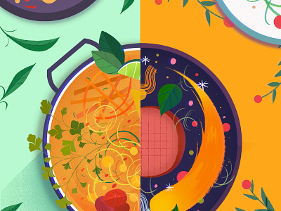 Table for Two design flat food green illustration leaves orange