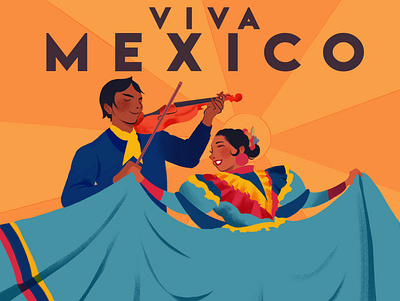 VIVA MEXICO - Musica bailar city ciudad dance design diversity flat flowers folklorico illustration mariachi mexico typograhpy violin women