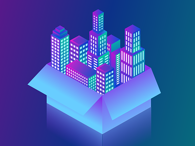 City In a Box Isometric Illustration