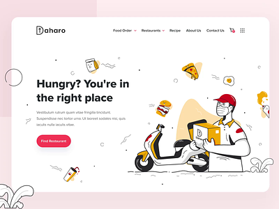 Daharo Food Delivery - Header animation delivery food food and drink food app food delivery service header hero illustration line uiux web