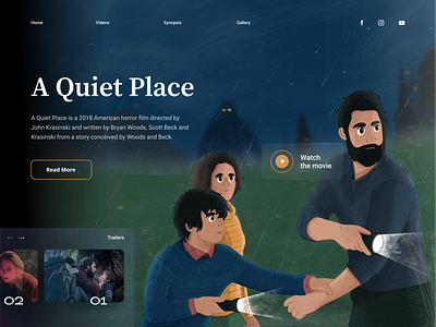 Q U I E T - Movie Header 🎥 design film flat header illustration illustrator movie procreate quiet ui vector web design website