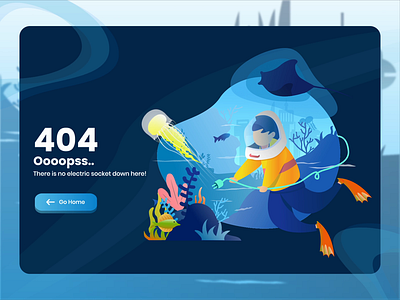 Power Down - 404 Error underwater animation 404 error page animation design flat illustration ui underwater ux vector web website