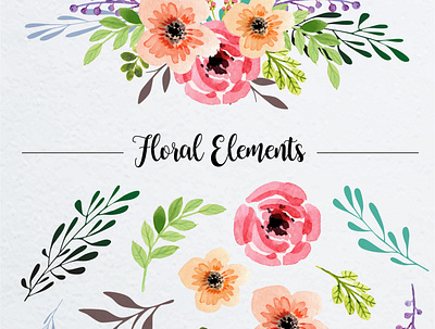 Floral Elements for decoration 01 decor decoration decorative decorative elements elements flora floral flower greenery leafs nature watercolor watercolor floral