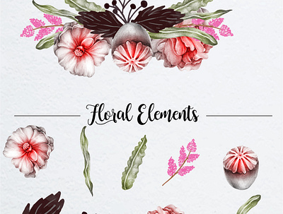 Floral Elements for decoration 02 decor decoration decorative decorative elements elements flora floral flower greenery leafs nature watercolor watercolor floral