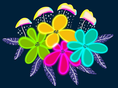 Easy Neon Floral illustration in Procreate | iPad Art