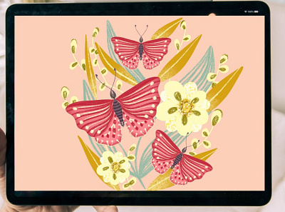 Flowers with Butterflies STEP by STEP Procreate Painting | iPad branding butterfly decorative elements elements floral flower illustration illustrator logo nature watercolor