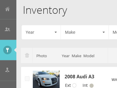 Inventory audi auto dealer car car dealer cars cms crm drop downs icons inventory listings menu navigation open sans sales sorting tabs